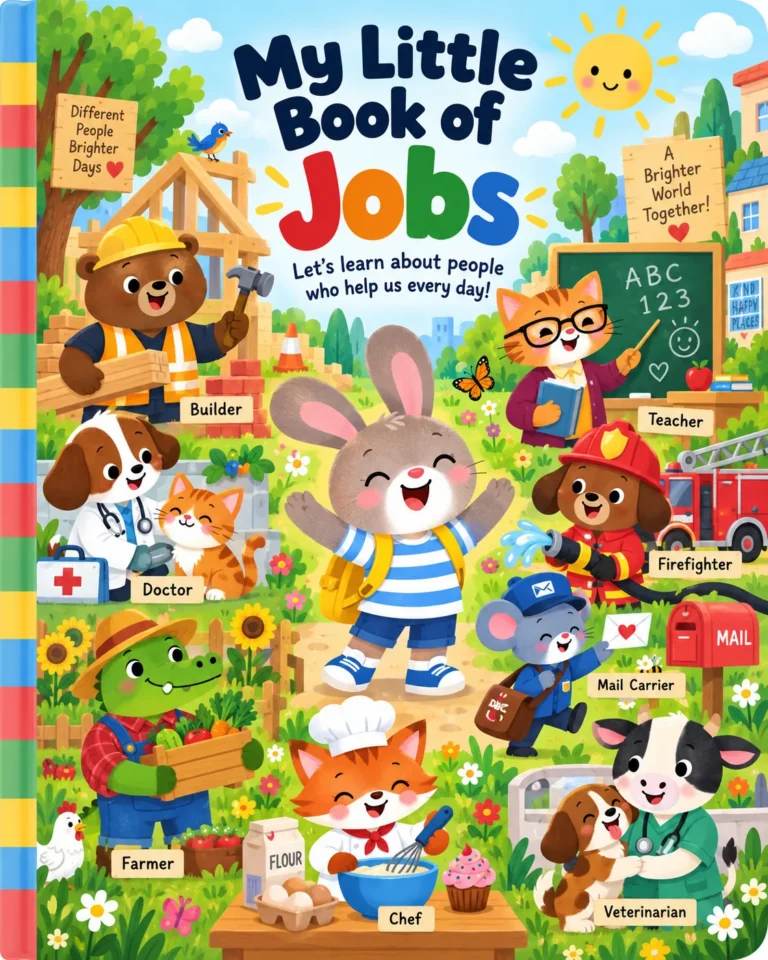 My Little Book of Jobs cover with friendly animal characters showing different community jobs