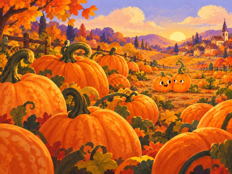 Orangeade and Twisty, the two smallest pumpkins in the field