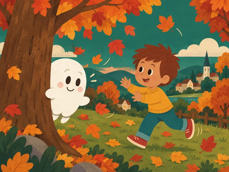 Boo y Oliver juegan al escondite entre las coloridas hojas de otoño