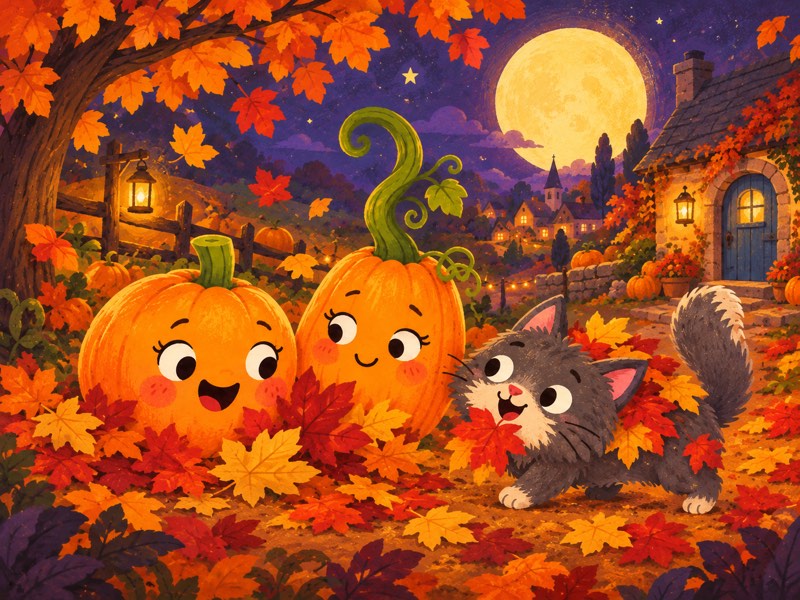 Liza helps Orangeade and Twisty choose bright red and yellow autumn leaves