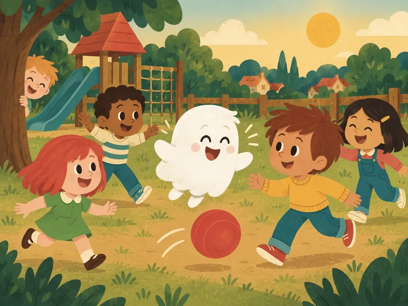 Boo, Oliver y los demás niños ríen y juegan juntos con la pelota