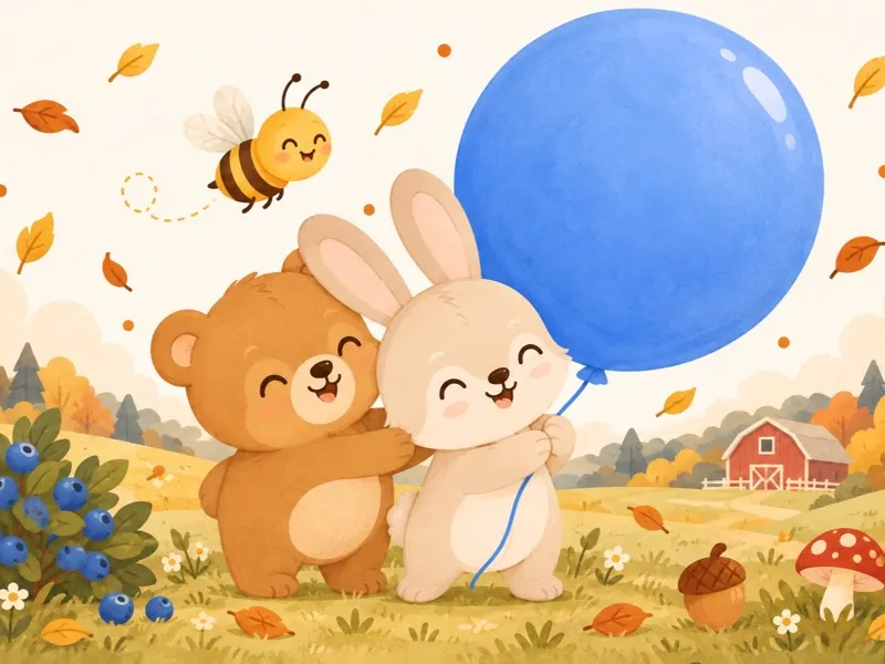 Benny hugs his recovered balloon while Bella hugs him and Betty sings nearby.