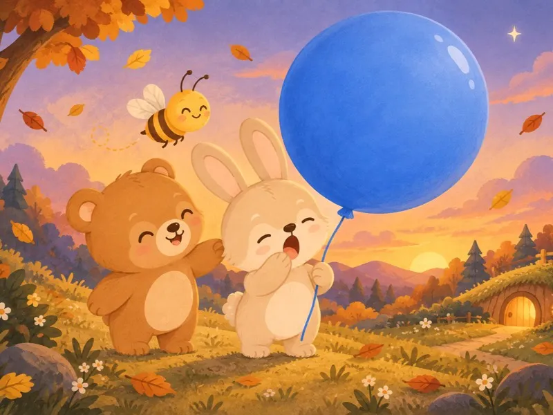 At sunset, sleepy Benny yawns while Bella Bear and Betty Bee say goodnight.
