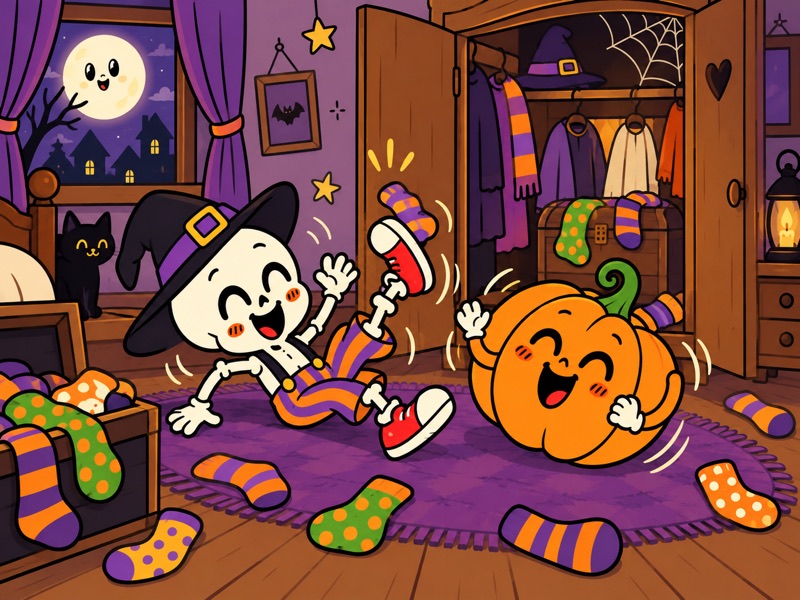 A tickly sock makes Bonesy's foot dance while Bertha rolls with laughter