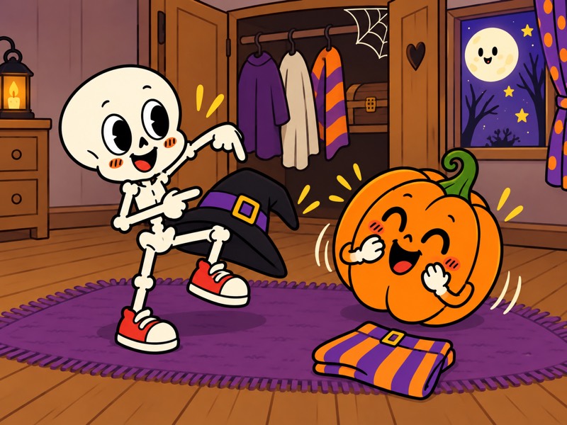 Bonesy proudly balances his black hat on his knee while Bertha laughs