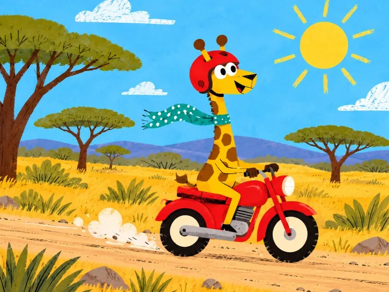 Gigi sets off on her motorcycle with her scarf streaming in the wind.