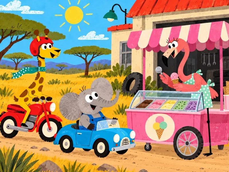Veronica the flamingo serves colourful ice cream from her pink cart.