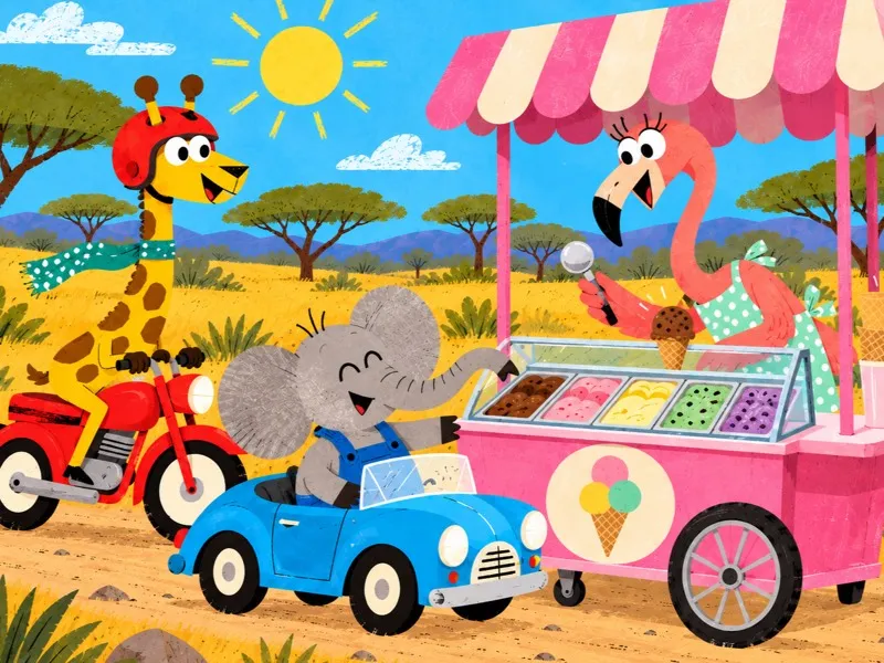 Bimbo happily chooses a scoop of peanut ice cream.